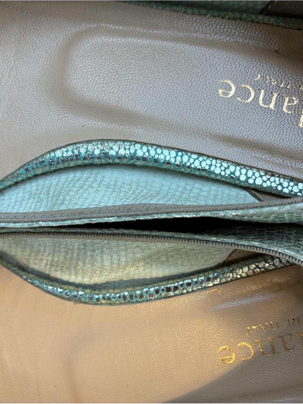Sundance Pointed-Toe Flats in Pale Green Metallic - Picture 5 of 6